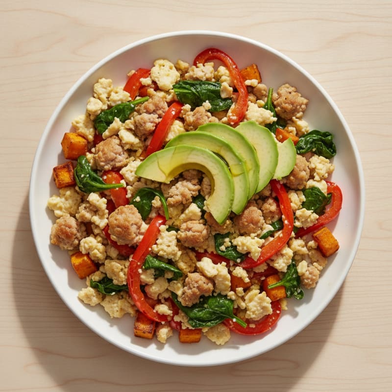 Egg White and Turkey Sausage Scramble with Spinach and Peppers