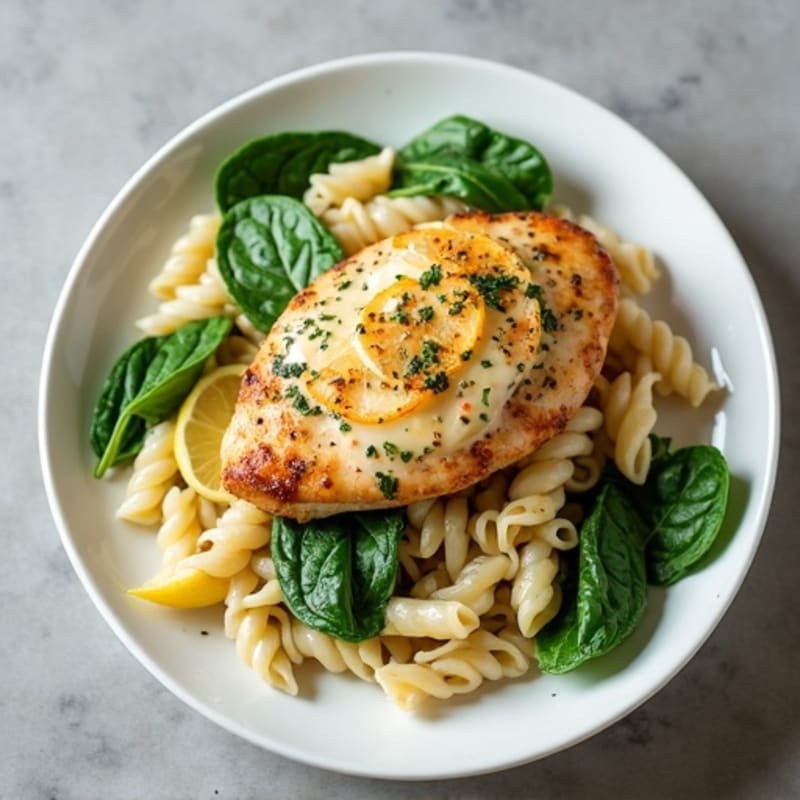 Creamy Lemon Garlic Chicken Pasta with Fresh Spinach
