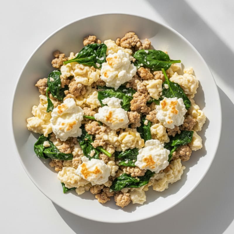 Egg White and Turkey Spinach Scramble with Cottage Cheese