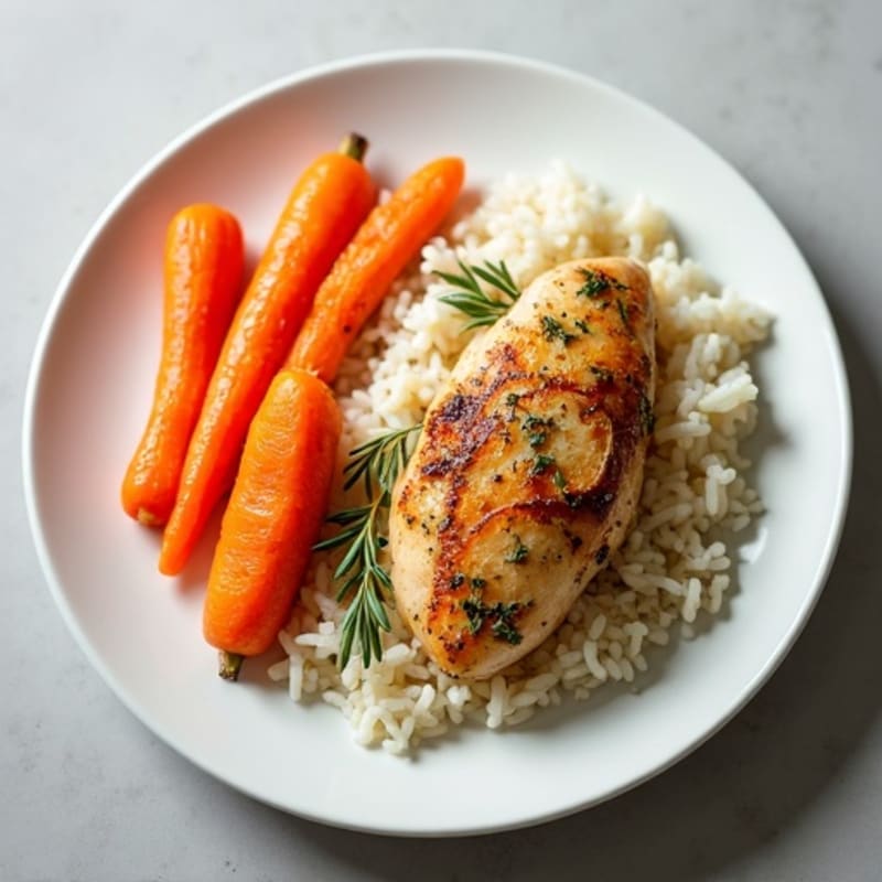 Herb-Roasted Chicken Breast with Garlic Rice and Steamed Carrots