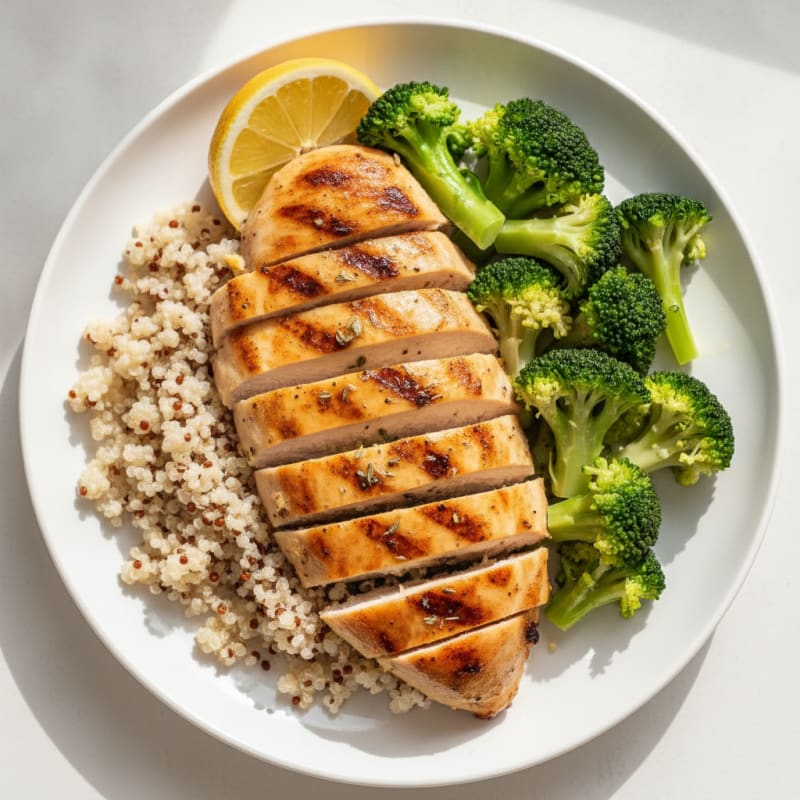 Grilled Chicken Breast with Quinoa and Steamed Broccoli