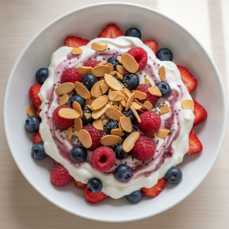 Greek Yogurt Protein Parfait with Berries and Almonds