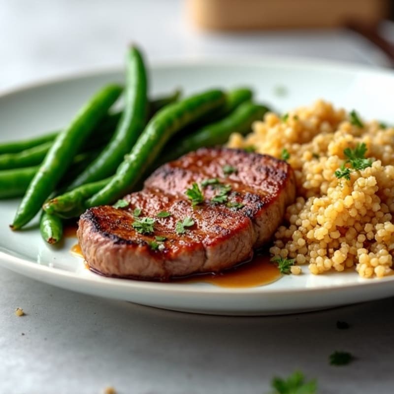 Seared Steak with Garlic Green Beans and Quinoa