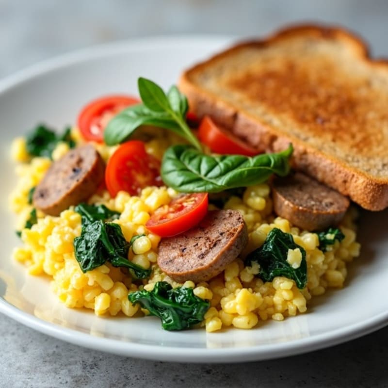 Egg White and Turkey Sausage Scramble with Spinach