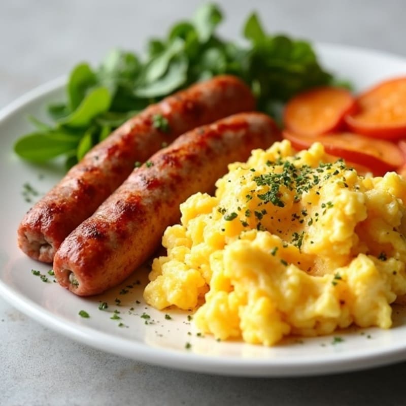 Egg White Scramble with Turkey Sausage and Roasted Sweet Potato