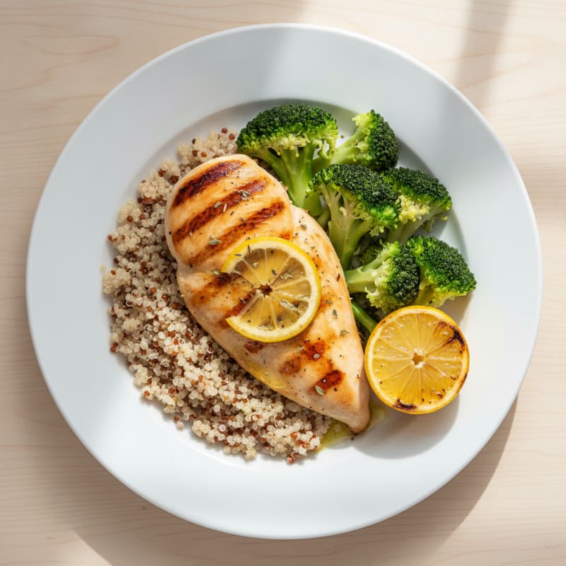 Grilled Chicken Breast with Quinoa and Steamed Broccoli