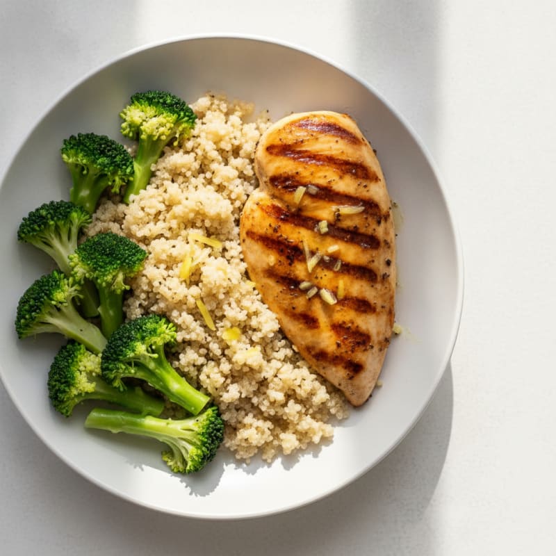 Grilled Chicken Breast with Quinoa and Steamed Broccoli