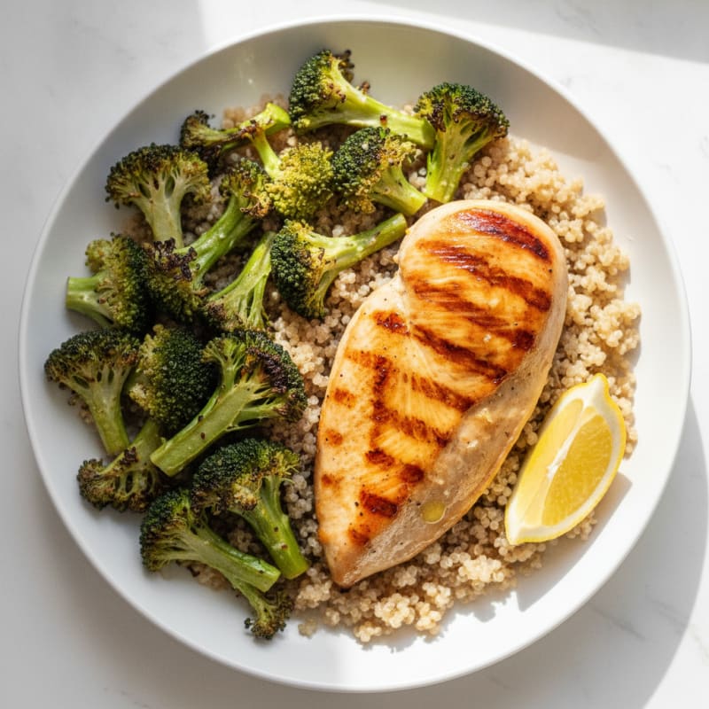 Grilled Chicken Breast with Roasted Broccoli and Quinoa
