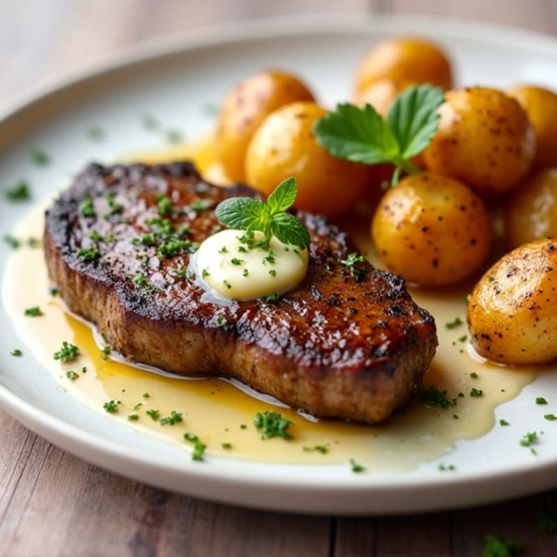 Herb-Garlic Butter Seared Steak with Roasted Baby Potatoes