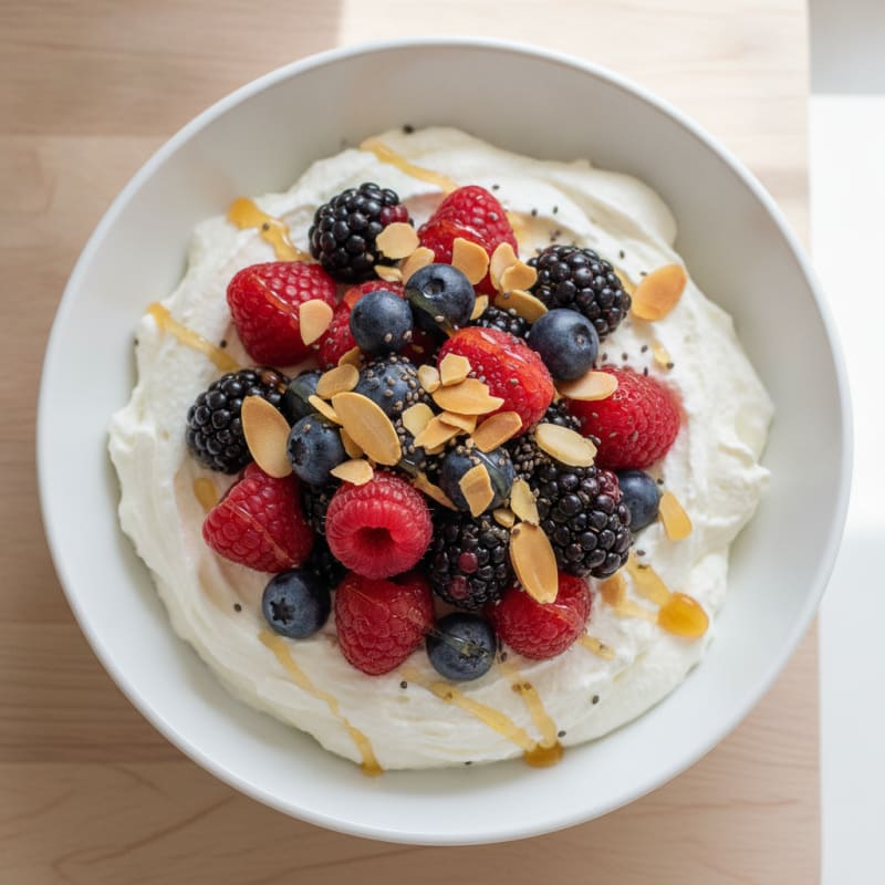 Greek Yogurt Protein Mousse with Mixed Berries