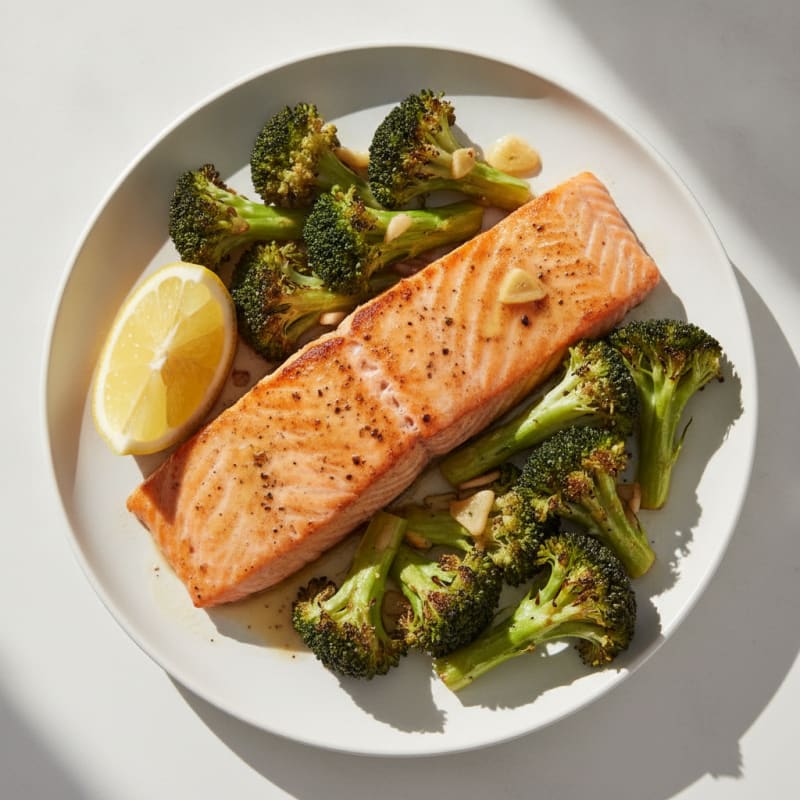 Seared Salmon Fillet with Roasted Broccoli and Lemon