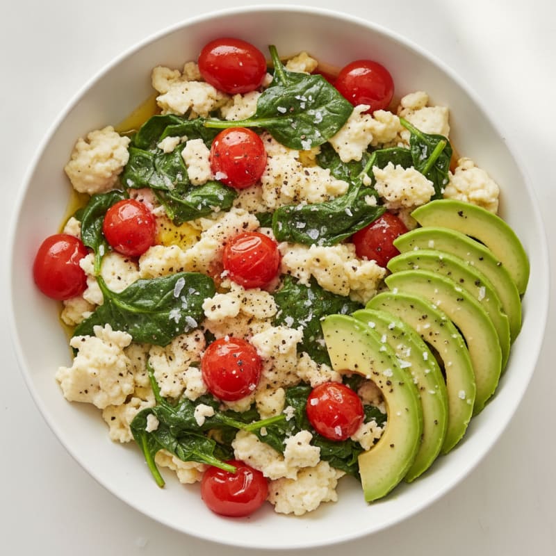 Spinach Egg White Scramble with Sautéed Tomatoes