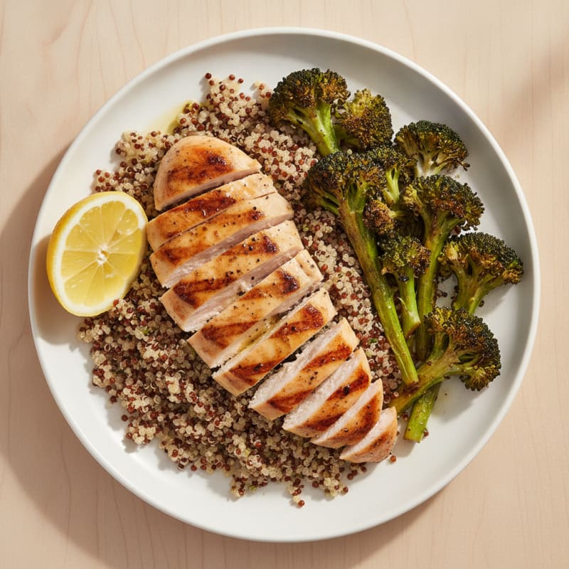 Grilled Chicken Breast with Quinoa and Roasted Broccoli