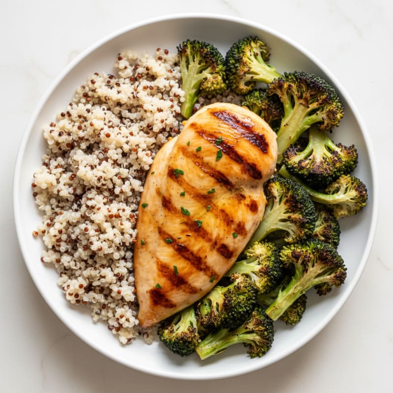 Grilled Chicken Breast with Quinoa and Roasted Broccoli