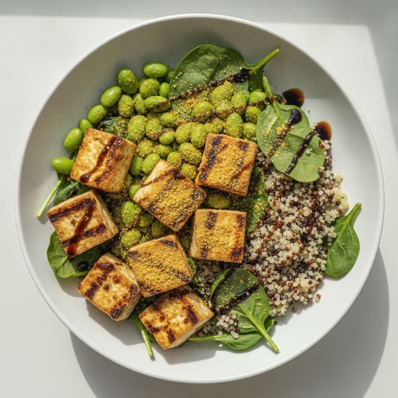 Grilled Tofu and Edamame Power Bowl with Quinoa