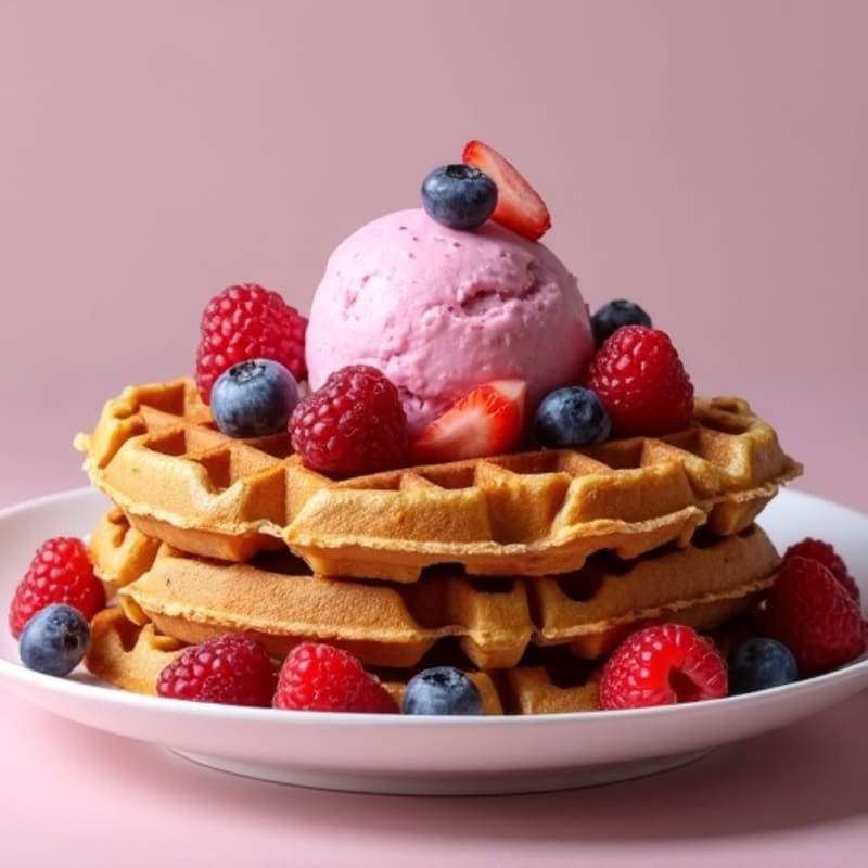 Crispy Whole Grain Protein Waffles with Creamy Berry Banana Nice Cream