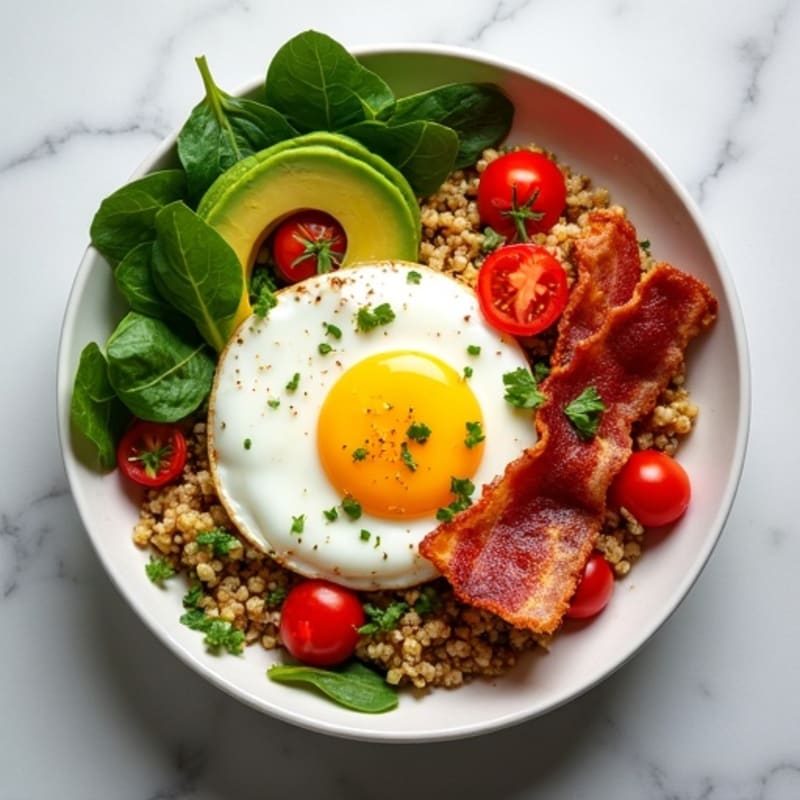 Crispy Turkey Bacon and Egg White Breakfast Bowl with Quinoa