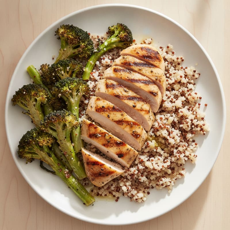 Grilled Chicken Breast with Quinoa and Roasted Broccoli
