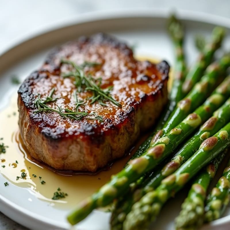 Pan-Seared Steak with Garlic Roasted Asparagus