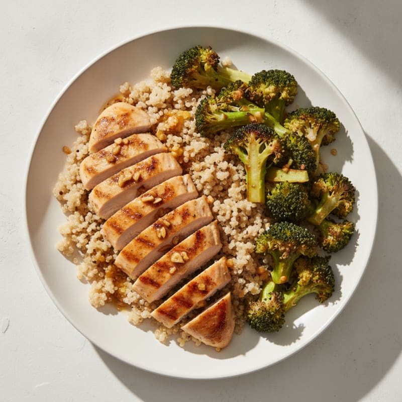 Grilled Chicken Breast with Roasted Broccoli and Quinoa