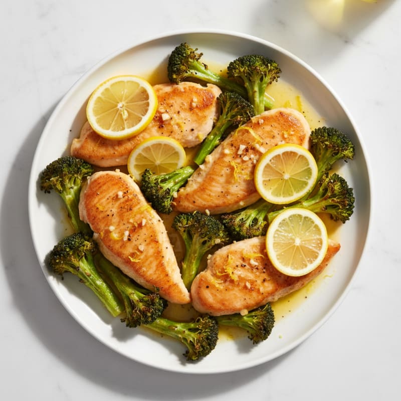 Lemon Garlic Pan Seared Chicken with Roasted Broccoli