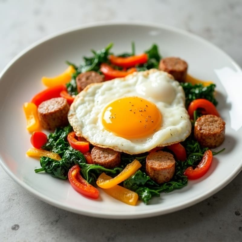 Egg White and Turkey Sausage Scramble with Spinach and Bell Peppers