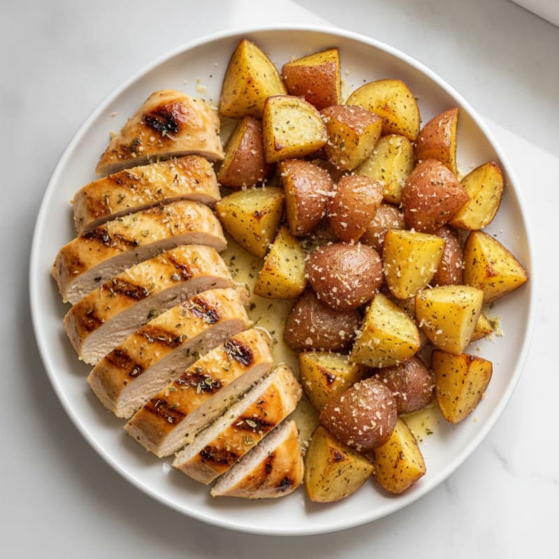 Grilled Chicken Breast with Roasted Potatoes and Parmesan