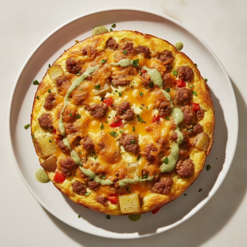Crispy Turkey Sausage and Cheddar Egg Bake