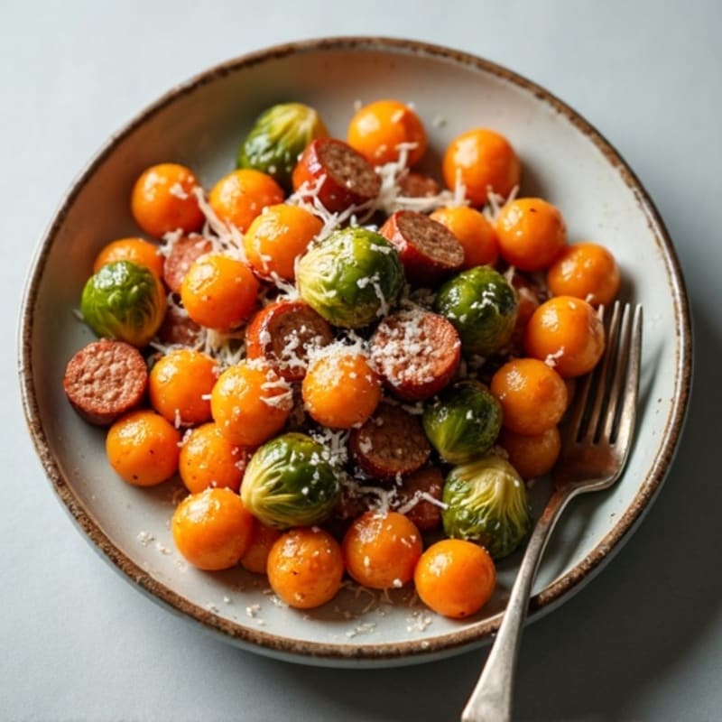 Sweet Potato Gnocchi with Lean Chicken Sausage and Roasted Brussels Sprouts