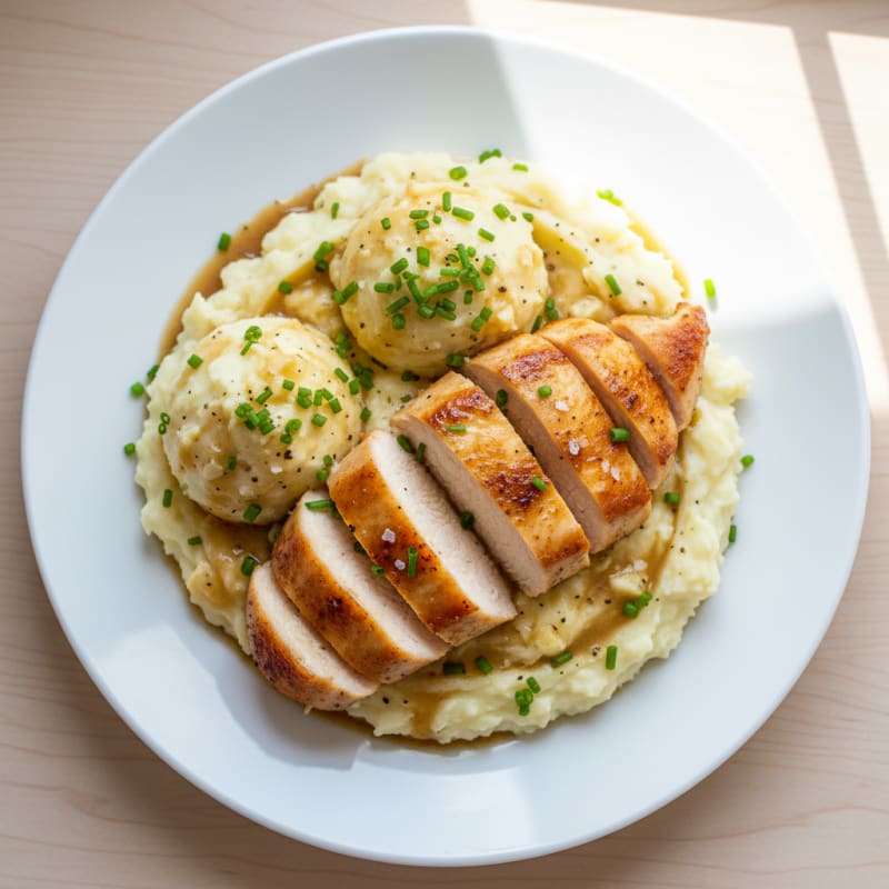 Creamy Garlic Mashed Potatoes with Pan-Seared Chicken