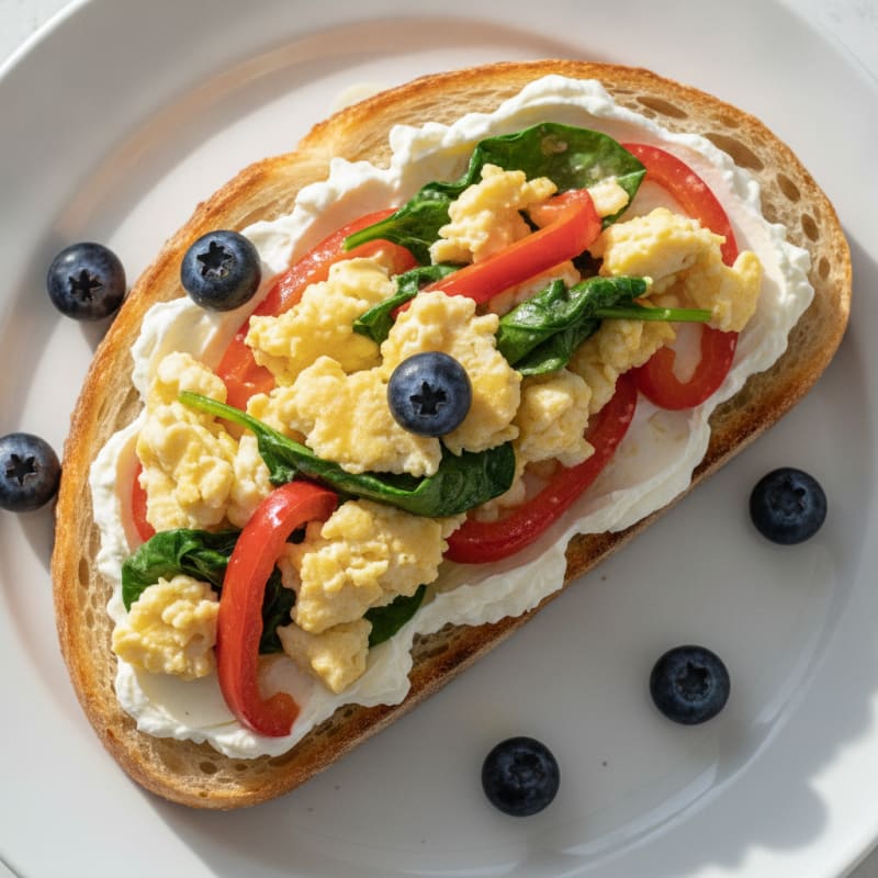 Egg White and Vegetable Open-Face Sandwich on Batard with Whipped Cream Cheese
