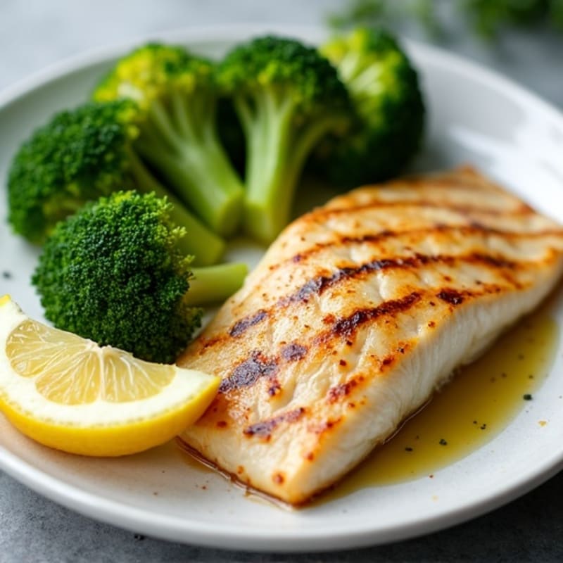 Seared Tilapia with Steamed Broccoli and Lemon