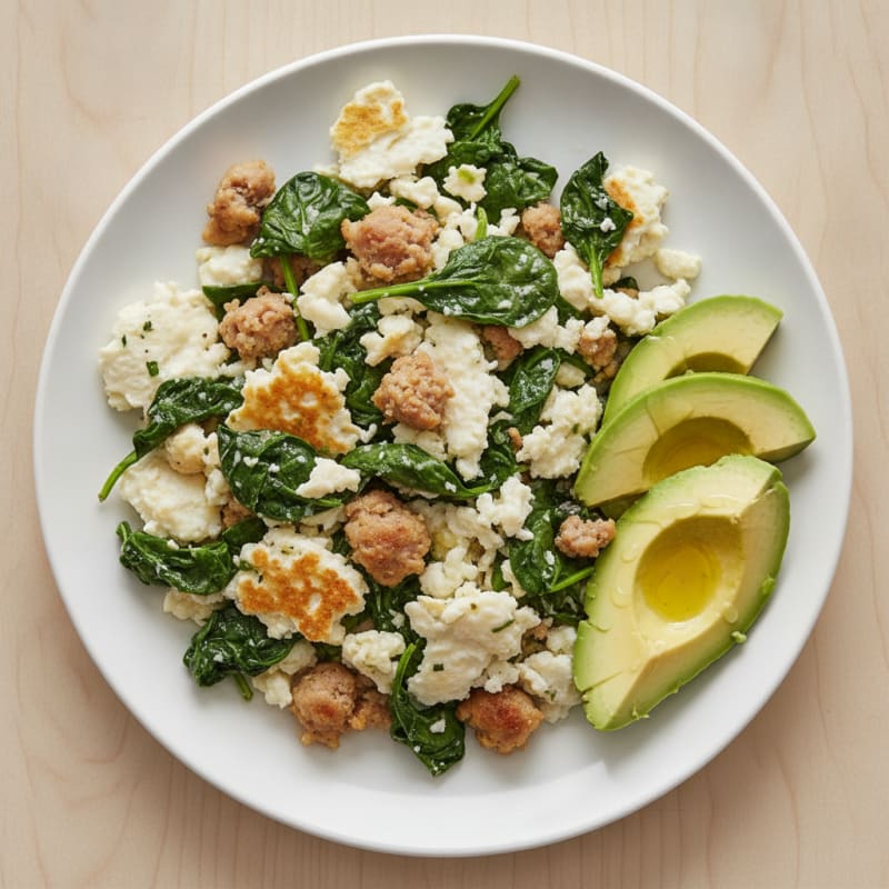 Egg White and Spinach Scramble with Turkey Sausage
