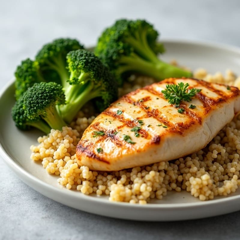 Grilled Chicken Breast with Quinoa and Roasted Broccoli