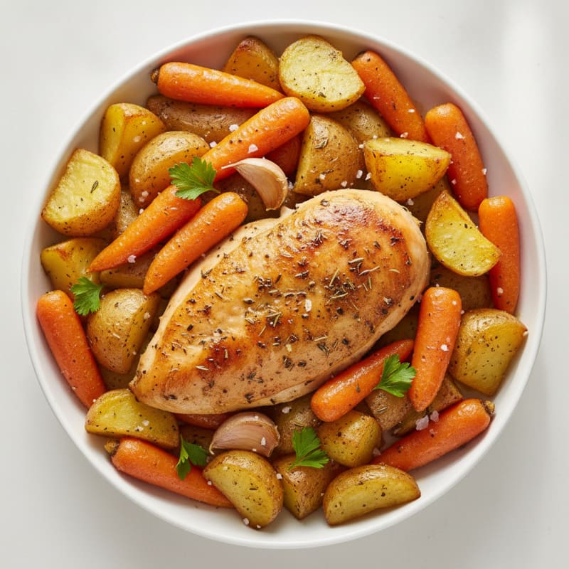 Herb-Roasted Chicken with Golden Potatoes and Carrots