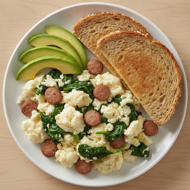 Egg White and Turkey Sausage Scramble with Spinach