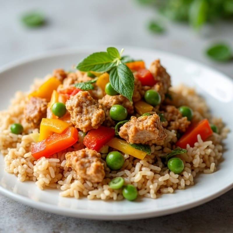 Ground Turkey and Vegetable Stir-Fry with Brown Rice