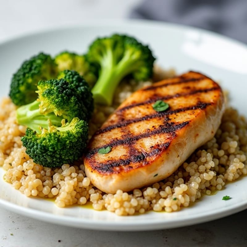 Grilled Chicken Breast with Quinoa and Roasted Broccoli