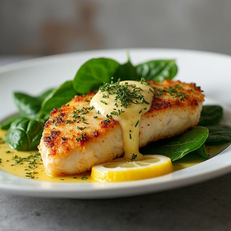 Herb-Crusted Pan Seared Chicken with Lemon Garlic Sauce
