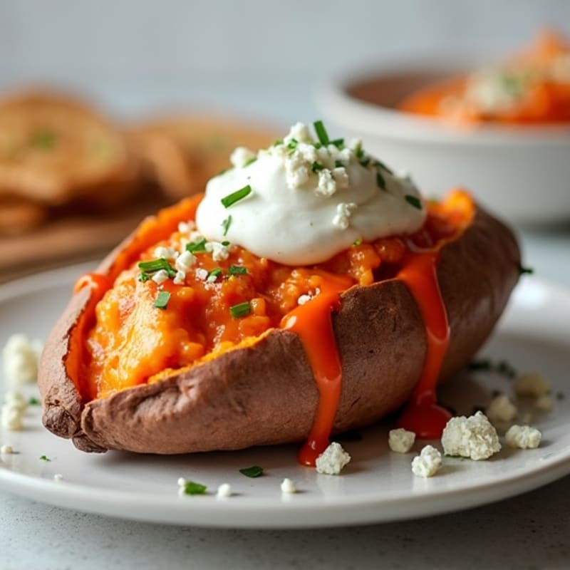 Creamy Buffalo Chicken Stuffed Sweet Potatoes