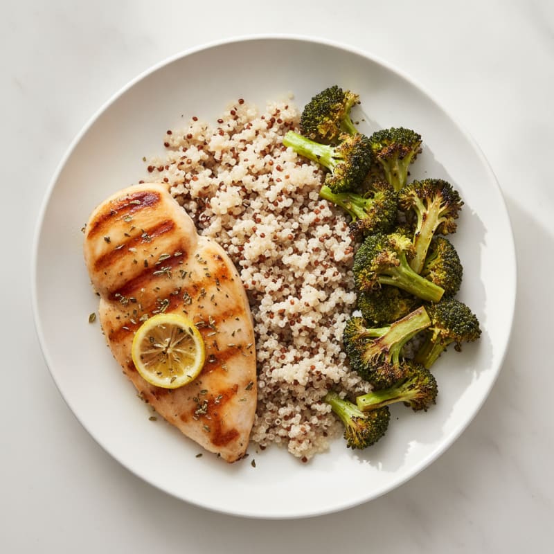 Grilled Chicken Breast with Roasted Broccoli and Quinoa