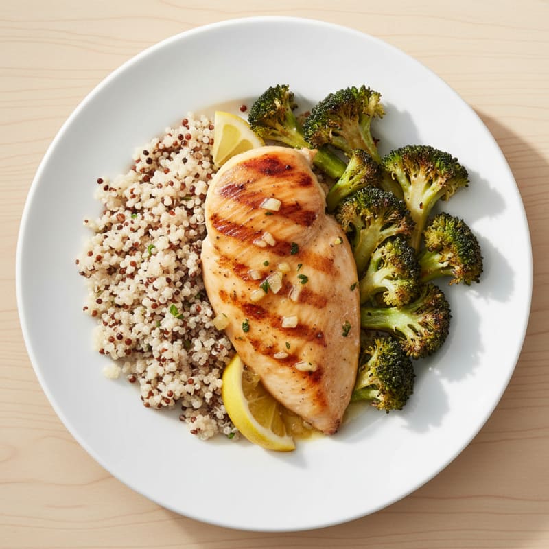 Grilled Chicken Breast with Quinoa and Roasted Broccoli