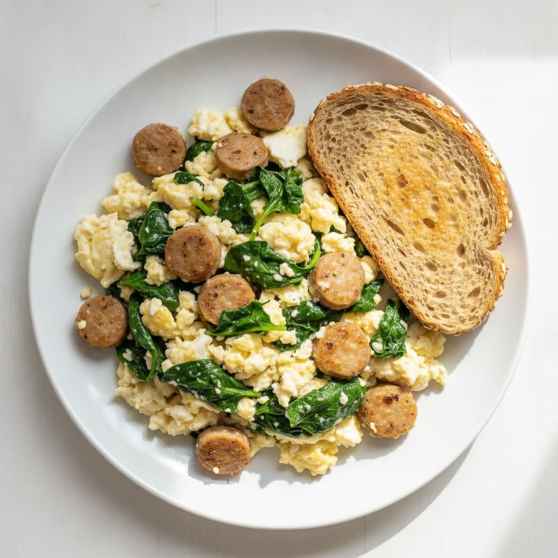 Egg White and Turkey Sausage Scramble with Spinach