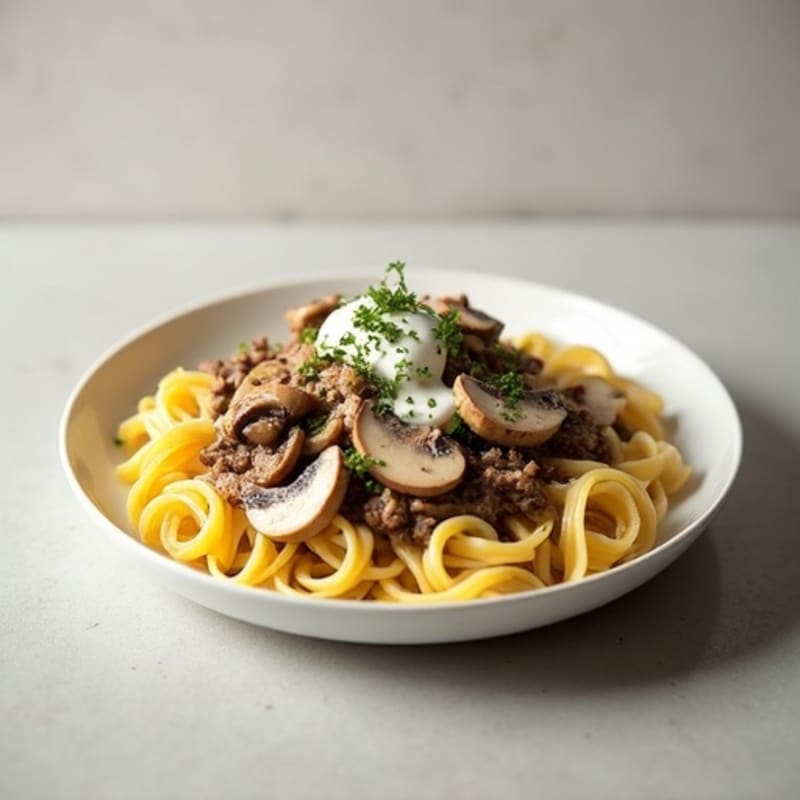 Creamy Lean Beef with Mushrooms and Egg Noodles