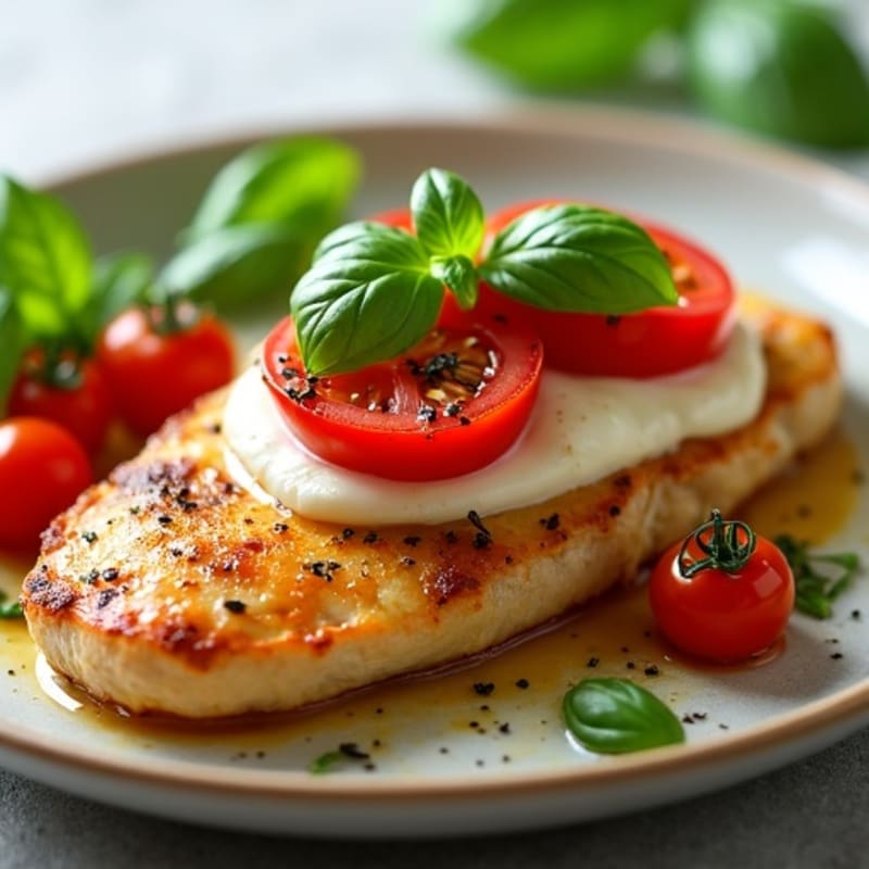 Roasted Chicken with Tomato, Melted Mozzarella, and Fresh Basil