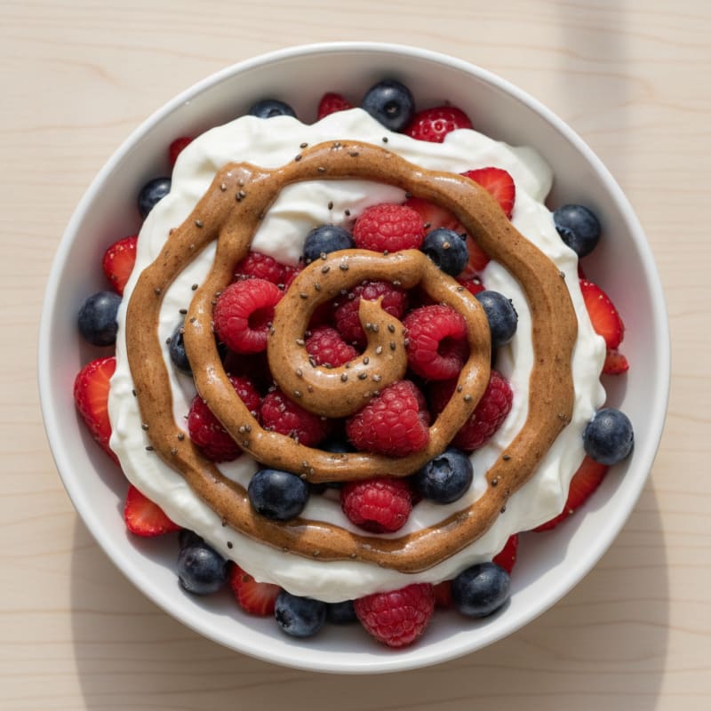 Greek Yogurt Protein Parfait with Mixed Berries and Almond Butter