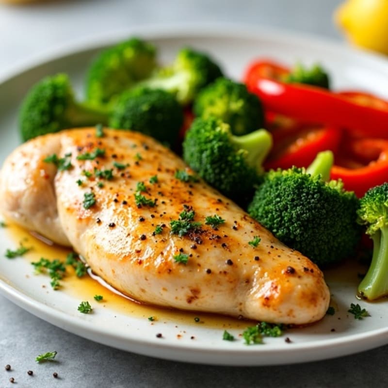 Lemon Herb Roasted Chicken with Crispy Broccoli and Bell Peppers