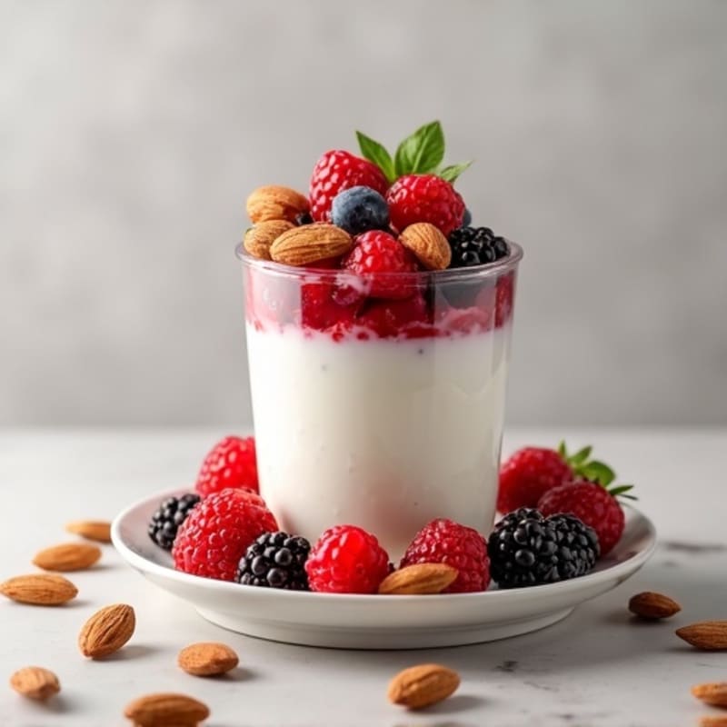 Greek Yogurt Protein Parfait with Mixed Berries and Almonds