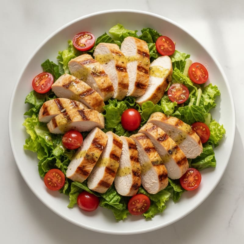 Grilled Turkey Breast Salad with Crisp Romaine and Cherry Tomatoes