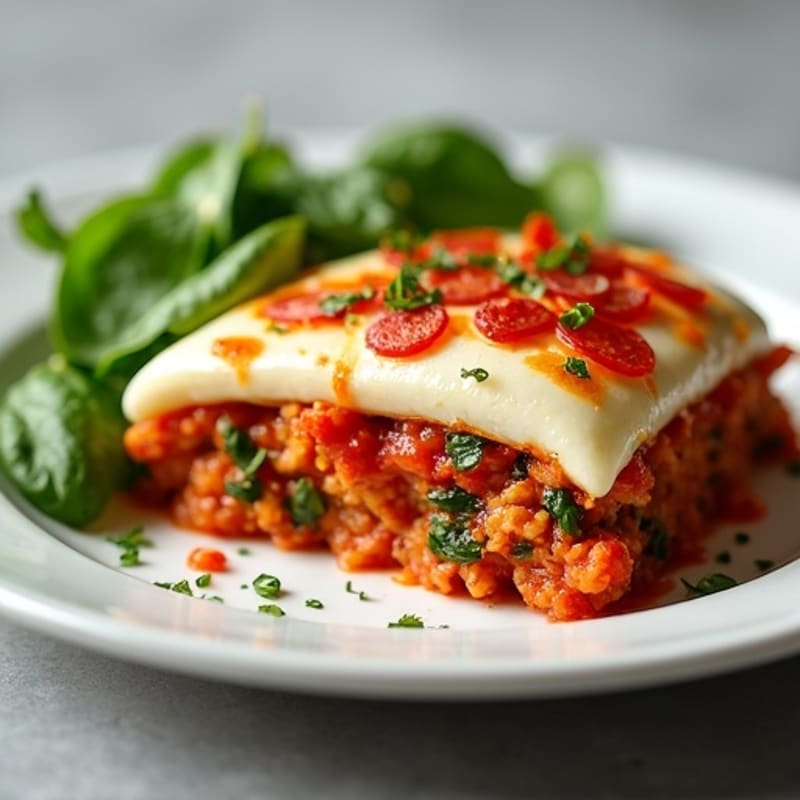 Lean Ground Turkey and Mozzarella Bake with Crispy Turkey Pepperoni